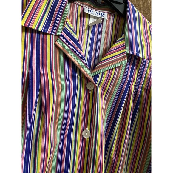 BLAIR Women's Vintage Multicolor Rainbow Striped Button Up Shirt - Size Medium - Picture 6 of 8